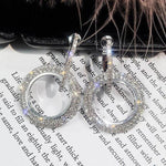 Shinning  Silver Round Crystal Drop Earrings Circle Rhinestone Dangle Earrings Wedding Party Statement Jewelry - EonShoppee