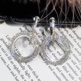 Shinning  Silver Round Crystal Drop Earrings Circle Rhinestone Dangle Earrings Wedding Party Statement Jewelry - EonShoppee