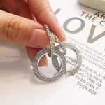 Shinning  Silver Round Crystal Drop Earrings Circle Rhinestone Dangle Earrings Wedding Party Statement Jewelry - EonShoppee
