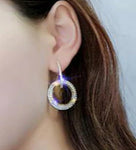 Shinning  Silver Round Crystal Drop Earrings Circle Rhinestone Dangle Earrings Wedding Party Statement Jewelry - EonShoppee