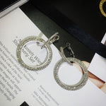 Shinning  Silver Round Crystal Drop Earrings Circle Rhinestone Dangle Earrings Wedding Party Statement Jewelry - EonShoppee