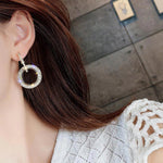 Shinning  Silver Round Crystal Drop Earrings Circle Rhinestone Dangle Earrings Wedding Party Statement Jewelry - EonShoppee