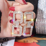 Luxurious Shiny Gold Rhinestone Crystal Double Square Loop Wedding Party Fashion Jewelry Statement Earrings For Women - EonShoppee