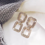 Luxurious Shiny Gold Rhinestone Crystal Double Square Loop Wedding Party Fashion Jewelry Statement Earrings For Women - EonShoppee