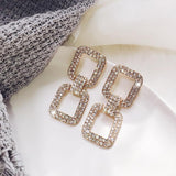 Luxurious Shiny Gold Rhinestone Crystal Double Square Loop Wedding Party Fashion Jewelry Statement Earrings For Women - EonShoppee