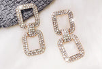 Luxurious Shiny Gold Rhinestone Crystal Double Square Loop Wedding Party Fashion Jewelry Statement Earrings For Women - EonShoppee