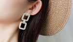 Luxurious Shiny Gold Rhinestone Crystal Double Square Loop Wedding Party Fashion Jewelry Statement Earrings For Women - EonShoppee