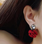 Trendy & Classy Red Rose Crystal Water Drop Flower Stud Earrings Gorgeous Ruby Red Fashion Jewelry Earrings - EonShoppee