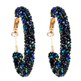 Stunning Blue Crystal Studded Hoop Earrings Women's Fashion Jewelry - EonShoppee