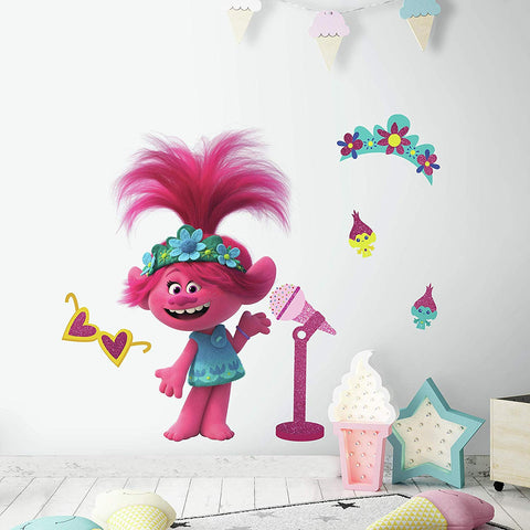 New Trolls World Tour Poppy with Glitter Peel and Stick Giant Wall Decals - Assembled size 17. 49 inches x 28. 29 inches - EonShoppee