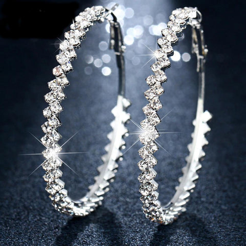 Dazzling Crinkled Style Silver Crystal Fashion Hoop Earrings - EonShoppee
