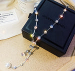 Charming Long Chain Crystal Studded Peal Pendant Chain Necklace Fashion Statement Jewelry - EonShoppee