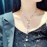 Charming Long Chain Crystal Studded Peal Pendant Chain Necklace Fashion Statement Jewelry - EonShoppee