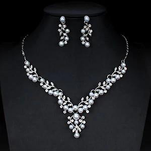 Gorgeous Pearl Crystal Necklace Earrings Party Wear Jewelry Set For Women - EonShoppee