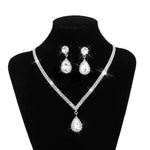Elegant Silver Plated Water Drop Rhinestone Long Pendant Full Crystal Necklace & Earrings Jewelry Set - EonShoppee