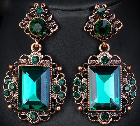 Gorgeous Green Crystal Ethnic Drop Dangle Stylish Partywear Fashion Jewelry Earrings - EonShoppee