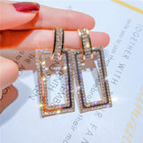 Glam & Shiny Geometric Rhinestone Crystal Fashion Jewelry Earrings - Party wear Evening wear cocktail earrings - EonShoppee