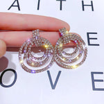 Stunning Evening Wear Geometric Shiny Triple Hoop Drop Dangle Crystal Fashion Jewelry Earrings - EonShoppee