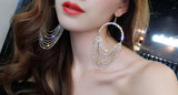 Long Tassel Rhinestone Crystal Drop Dangle Earrings Exaggerated Gold Color Earrings - Fashion Party Wear Jewelry - EonShoppee