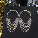Long Tassel Rhinestone Crystal Drop Dangle Earrings Exaggerated Gold Color Earrings - Fashion Party Wear Jewelry - EonShoppee