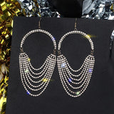 Long Tassel Rhinestone Crystal Drop Dangle Earrings Exaggerated Gold Color Earrings - Fashion Party Wear Jewelry - EonShoppee