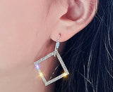 Shiny Silver Geometric Square Drop Dangle Earrings Party Cocktail Fashion Jewelry Earrings - EonShoppee