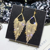 Luxurious Golden Long Tassel Drop Dangle Earrings Full Rhinestone Crystal Statement Fashion Jewelry Earrings - EonShoppee