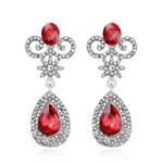 Gorgeous Red Silver Heart Rhinestone Crystal Bridal Wedding Drop Dangle Evening Cocktail Fashion Jewelry Earrings - EonShoppee