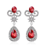 Gorgeous Red Silver Heart Rhinestone Crystal Bridal Wedding Drop Dangle Evening Cocktail Fashion Jewelry Earrings - EonShoppee