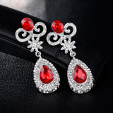Gorgeous Red Silver Heart Rhinestone Crystal Bridal Wedding Drop Dangle Evening Cocktail Fashion Jewelry Earrings - EonShoppee