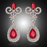 Gorgeous Red Silver Heart Rhinestone Crystal Bridal Wedding Drop Dangle Evening Cocktail Fashion Jewelry Earrings - EonShoppee