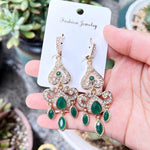 Emerald Green Crystal Big Drop Statement Earrings Traditional Wedding Fashion Jewelry