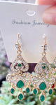 Emerald Green Crystal Big Drop Statement Earrings Traditional Wedding Fashion Jewelry