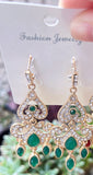 Emerald Green Crystal Big Drop Statement Earrings Traditional Wedding Fashion Jewelry
