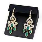 Emerald Green Crystal Big Drop Statement Earrings Traditional Wedding Fashion Jewelry