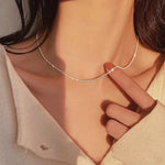 Trendy 925 Sterling Silver Stamped Clavicle Chain Choker Necklace For Women Fine Jewelry