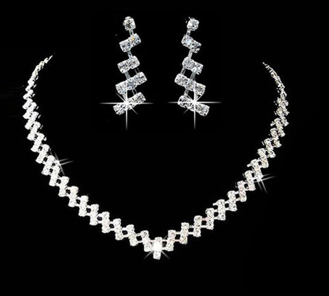 Silver Crystal Bridal Bridesmaid Choker Necklace & Earrings Wedding Evening Fashion Jewelry Set