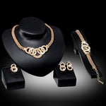 Designer Golden Crystal Choker 5 pc Necklace Earrings Bracelet & Ring African Wedding Jewelry Set