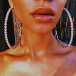 Women Fashion 70 mm Shiny Single Row Big Round Sexy Rhinestone Crystal Hoop Earrings For Her