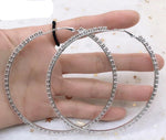 Women Fashion 70 mm Shiny Single Row Big Round Sexy Rhinestone Crystal Hoop Earrings For Her