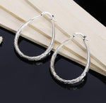 Luxury Fashion 925 Sterling Silver Oval Geometric Hoop Earrings Statement Jewelry for Women