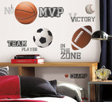 All Star SPORTS SAYINGS & BALLS Wall Stickers 24 Decals Soccer Football Basketball Kids Room Decor - EonShoppee