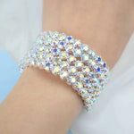 Graceful 5 Row Full Rhinestone Clear Crystal Fashion Bridal Jewelry Bangle Bracelet for Women