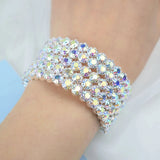 Graceful 5 Row Full Rhinestone Clear Crystal Fashion Bridal Jewelry Bangle Bracelet for Women