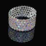 Graceful 5 Row Full Rhinestone Clear Crystal Fashion Bridal Jewelry Bangle Bracelet for Women
