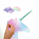 Watercolor Galaxy Unicorn Peel And Stick Giant Wall Decal with Glitter - EonShoppee