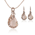 Bful Rose Gold Plated Peacock CZ White Opal Crystal Wedding Fashion Pendant Jewelry Set - EonShoppee