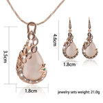 Bful Rose Gold Plated Peacock CZ White Opal Crystal Wedding Fashion Pendant Jewelry Set - EonShoppee