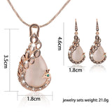 Bful Rose Gold Plated Peacock CZ White Opal Crystal Wedding Fashion Pendant Jewelry Set - EonShoppee