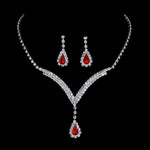 Gorgeous Ruby Red Tennis Crystal Teardrop Wedding Dress Women Fashion Jewelry Set - EonShoppee